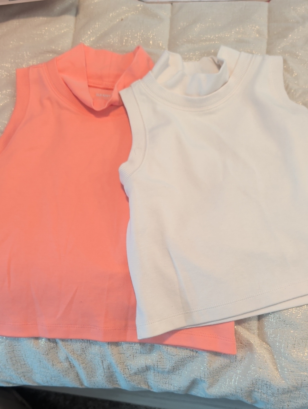 Old Navy Girls Mock Neck Tank Tops - White and Coral Pink (2-Pack)
